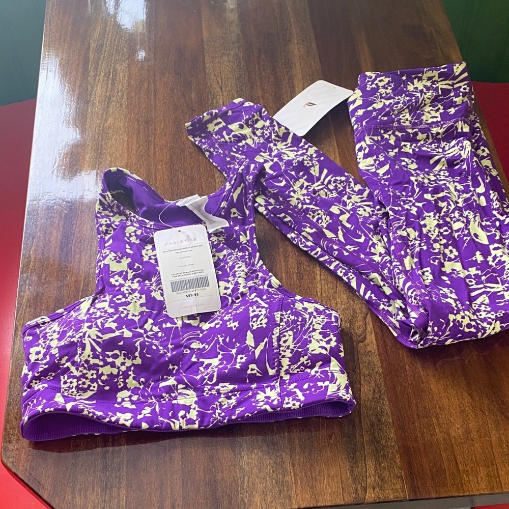 Fabletics Purple and Cream Floral Activewear Top